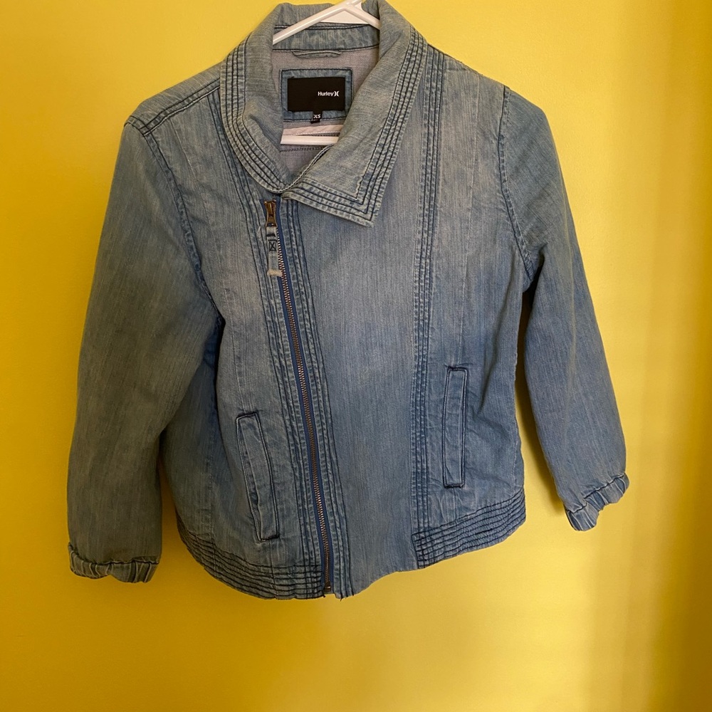 Hurley women's denim jean zip up jacket size XS